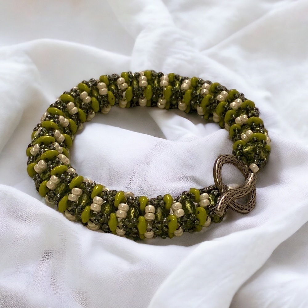 Green Glass Seed Bead Woven Bracelet Green